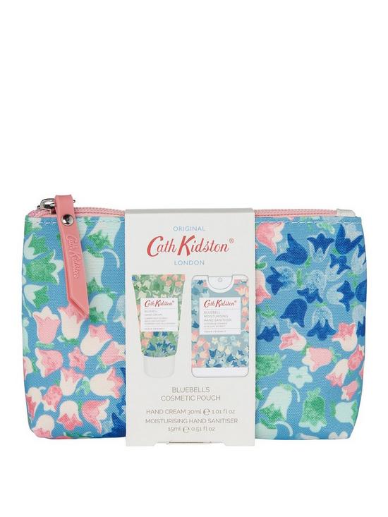front image of cath-kidston-bluebells-cosmetic-pouch-with-5ml-moisturising-antibacterial-hand-spray-and-30ml-hand-cream