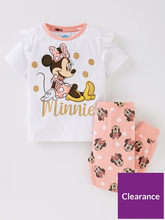 front image of minnie-mouse-girls-minnie-mouse-glitter-frill-pyjamas-white