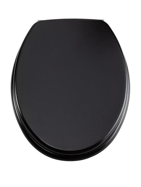 front image of aqualona-matt-black-mdf-toilet-seat