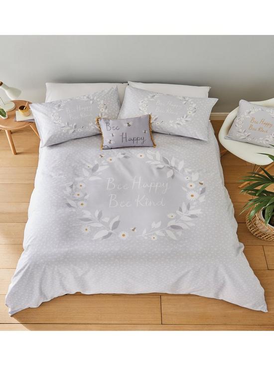 front image of catherine-lansfield-bee-happy-duvet-cover-set-grey