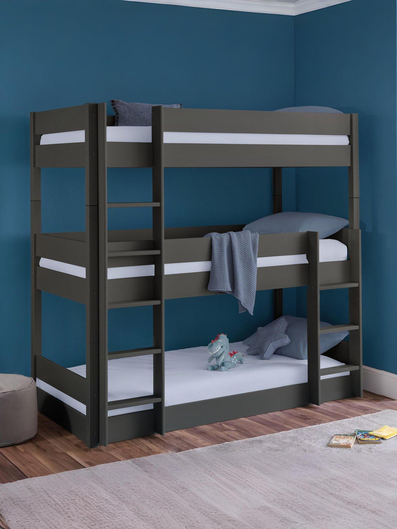 undefined Trio Triple Stacker Bunk Bed with Spring Mattress Option - Anthracite Grey