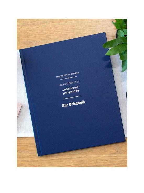 front image of signature-gifts-telegraph-birthday-edition-newspaper-book-blue-standard