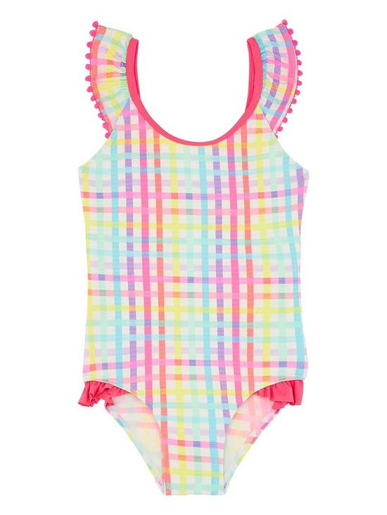 front image of accessorize-girls-rainbow-check-swimsuit-multi