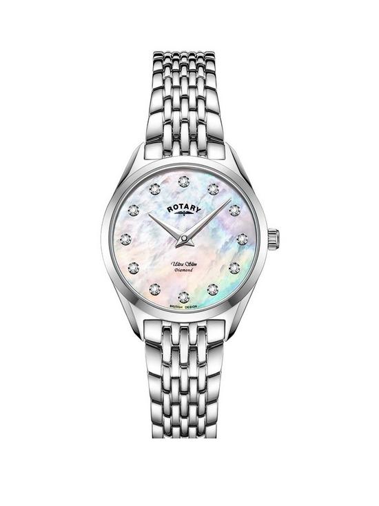 front image of rotary-pink-dial-stainless-steel-bracelet-watch