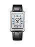  image of rotary-silver-square-dial-blue-accents-black-leaterstrap-watch