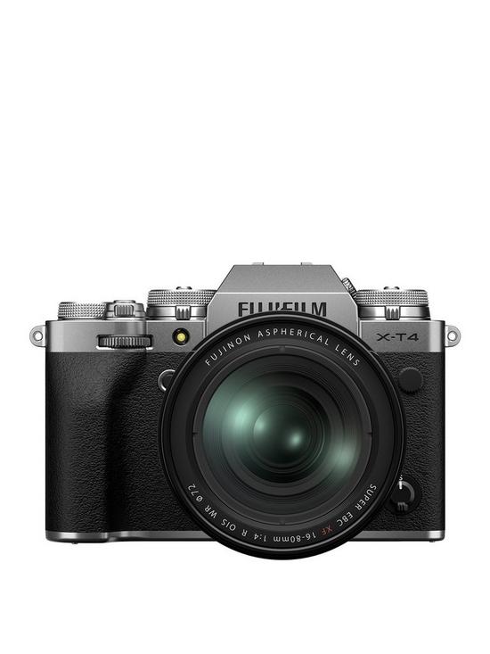 front image of fujifilm-x-t4-mirrorless-camera-kit-with-xf-16-80mm-lens-silver