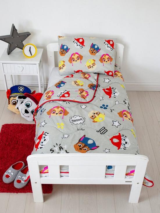 front image of paw-patrol-coverless-quilt-4-tog-toddler-with-filled-pillow-multi