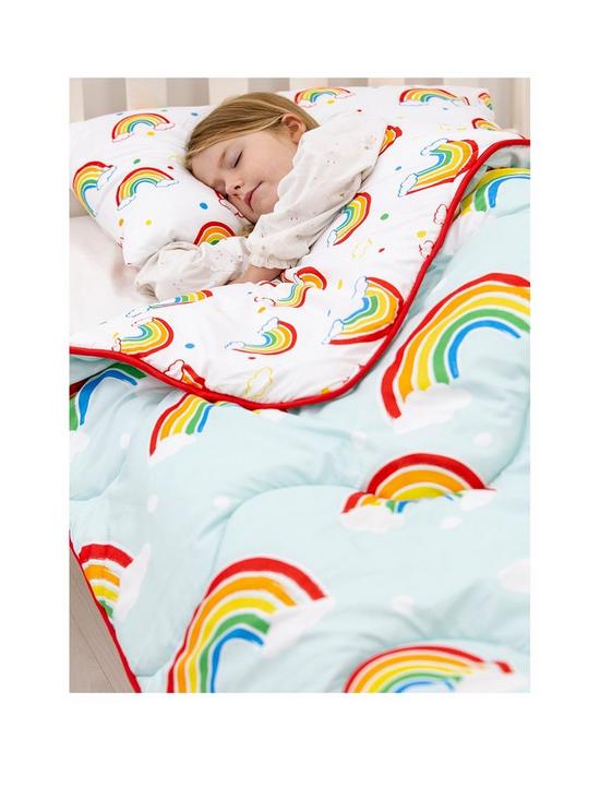 stillFront image of rest-easy-sleep-better-rainbow-coverless-quilt-105-tog-single-with-pillowcase-multi