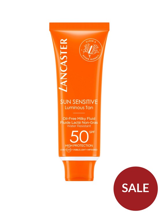 front image of lancaster-sun-sensitive-oil-free-milky-face-fluid-sunscreen-amp-sun-protection-cream-spf50-50ml