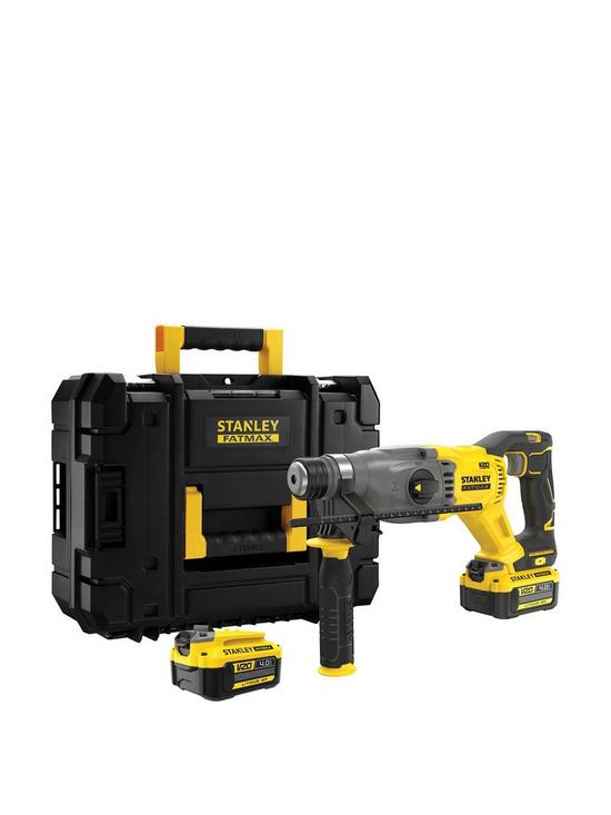 front image of stanley-fatmax-v20-18v-cordless-sds-plus-hammer-drill-with-kit-box-sfmch900m12-gb