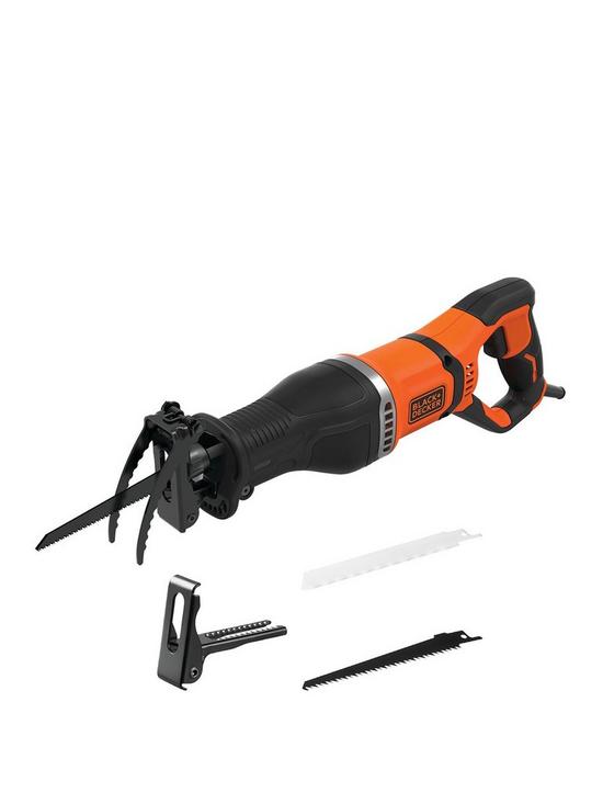 front image of black-decker-750w-corded-reciprocating-saw-with-branch-holder-blades-and-kit-box-bes301-gb