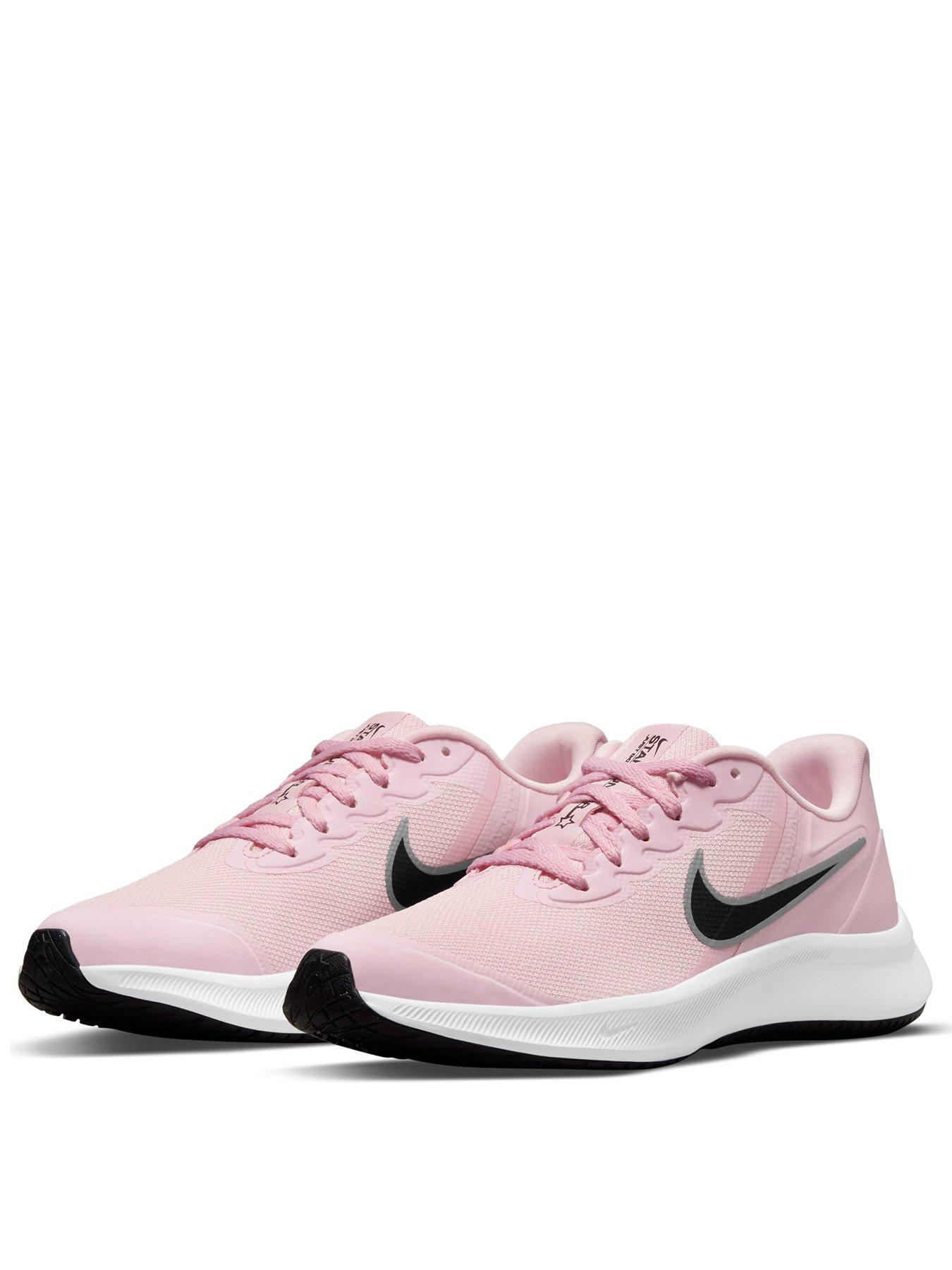 grey nike trainers with pink tick