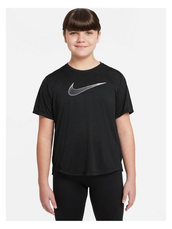 front image of nike-girlsnbspdri-fit-one-short-sleeve-t-shirt-blackwhite