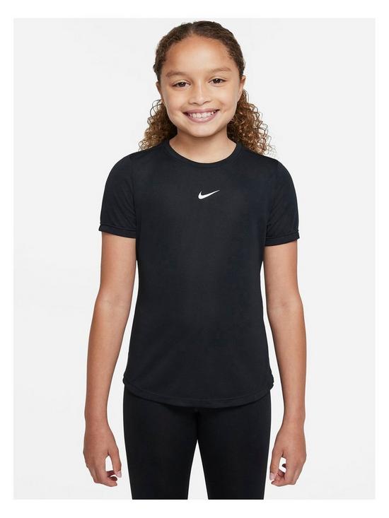 front image of nike-girls-nike-dri-fit-one-short-sleeve-top-black