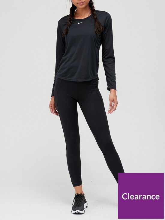 front image of nike-the-one-dri-fit-long-sleeve-top-black