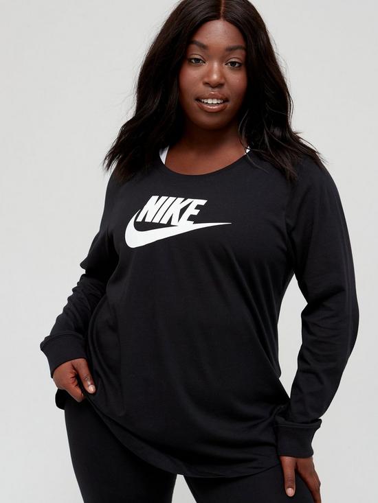 front image of nike-nswnbspessential-icon-futura-long-sleeve-top-curve-black
