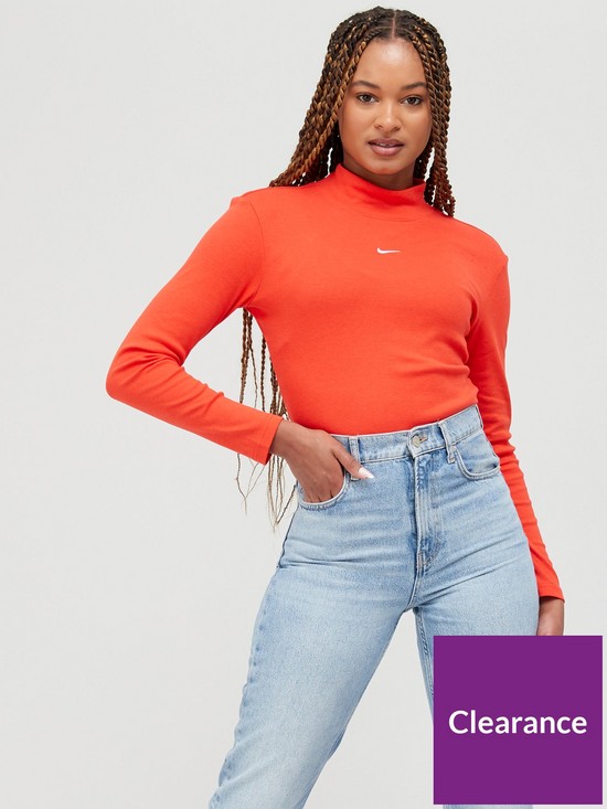 front image of nike-nsw-essential-trend-mock-long-sleeve-top-red
