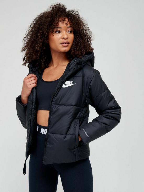 front image of nike-nsw-taped-detail-hooded-jacket-black