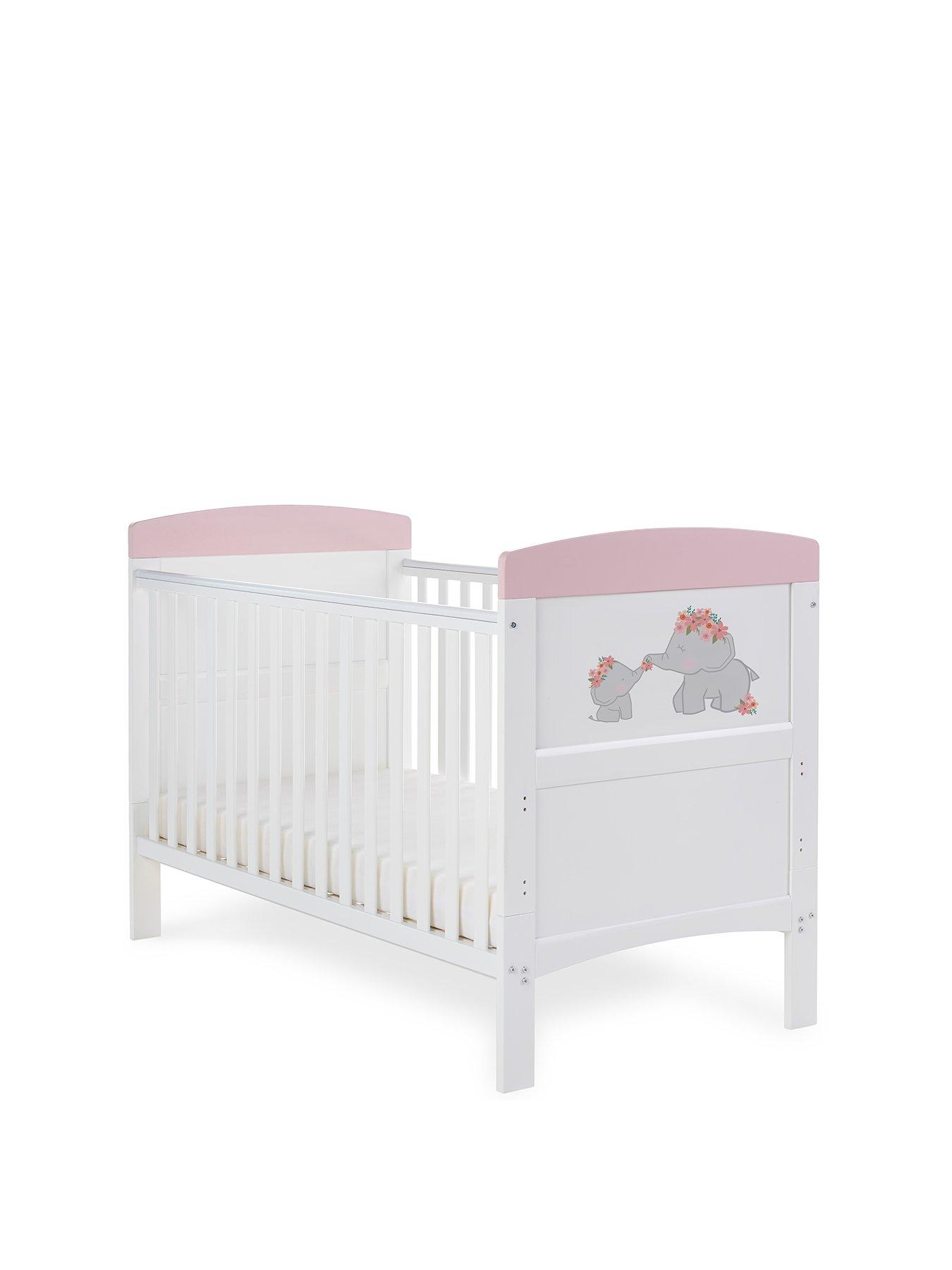 Image 1 of 6 of Obaby Grace Inspire Cot Bed Me &amp; Mini Me Elephants - Pink
