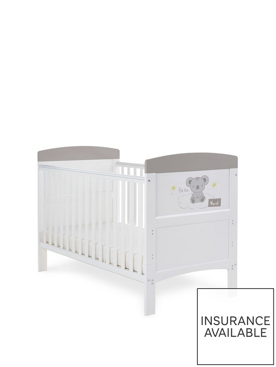 front image of obaby-grace-inspire-cot-bed-hello-world