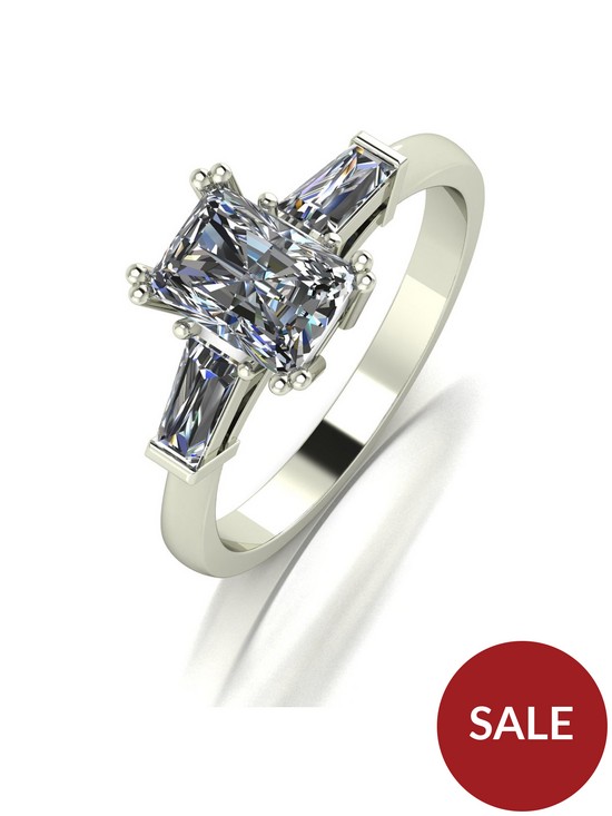 front image of moissanite-9ct-white-gold-170ct-eq-radiant-cut-solitaire-ring-with-tapered-baguette-shoulders
