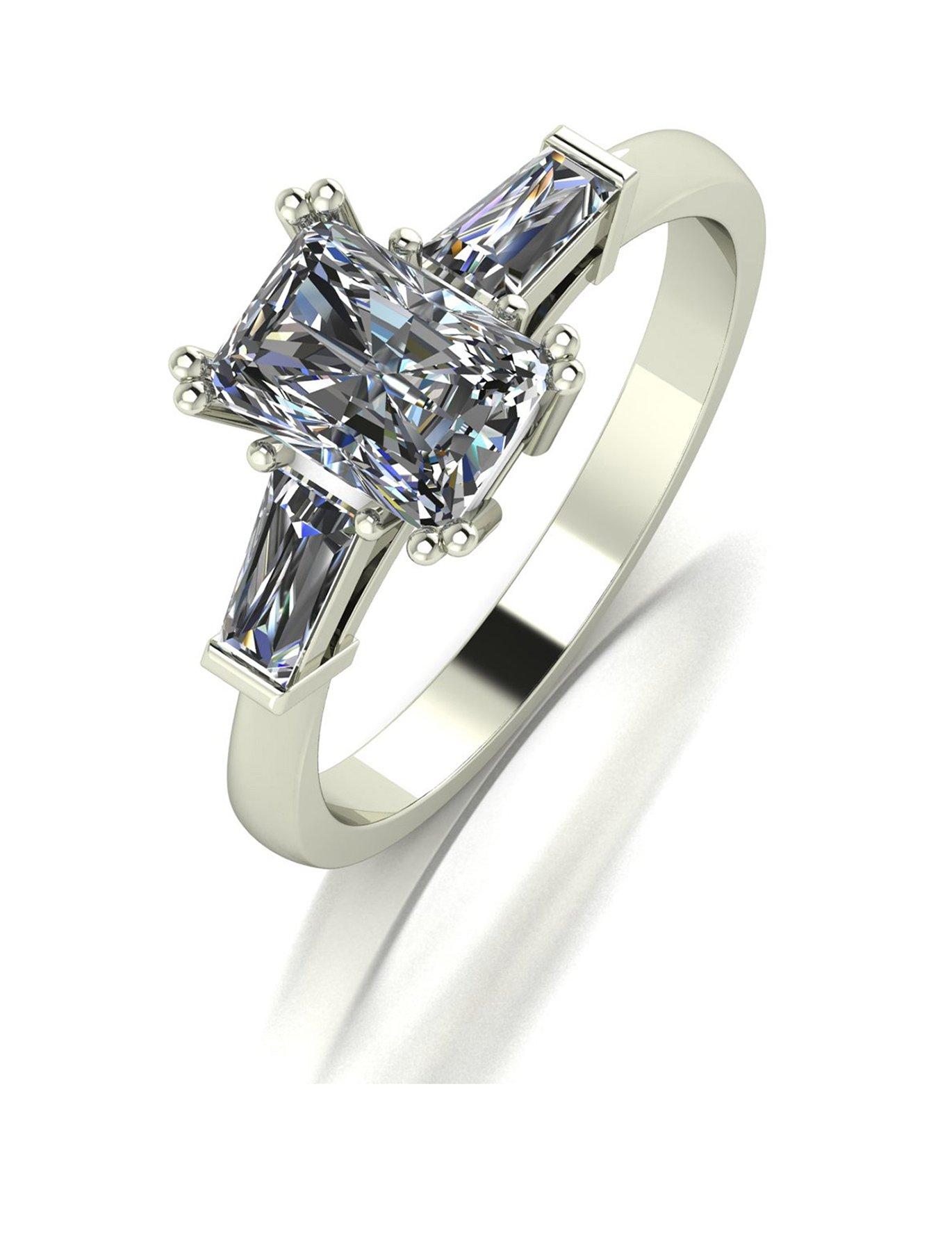 Image 1 of 5 of Moissanite 9ct White Gold 1.70ct Eq Radiant Cut Solitaire Ring With Tapered Baguette Shoulders