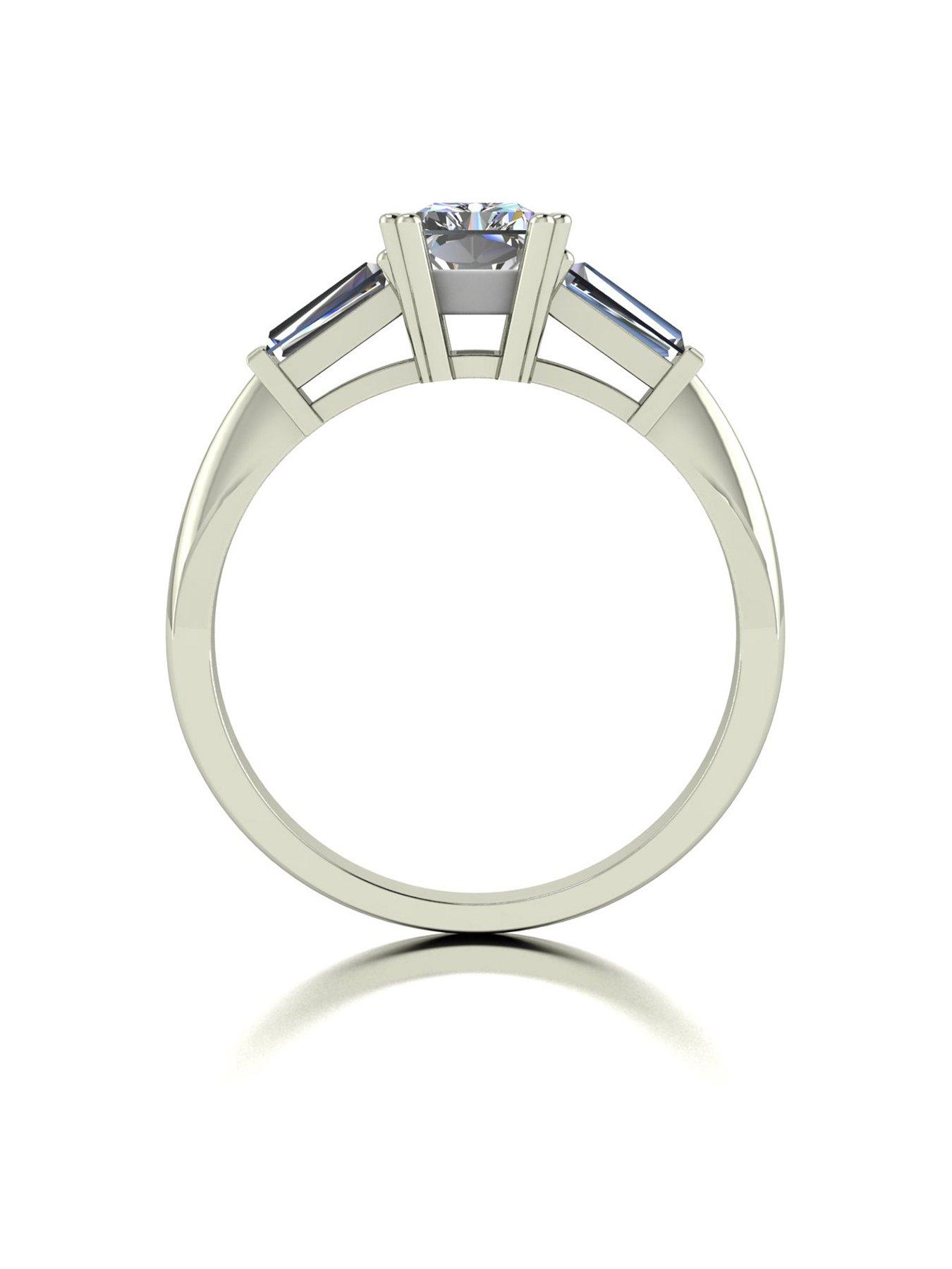 Image 2 of 5 of Moissanite 9ct White Gold 1.70ct Eq Radiant Cut Solitaire Ring With Tapered Baguette Shoulders