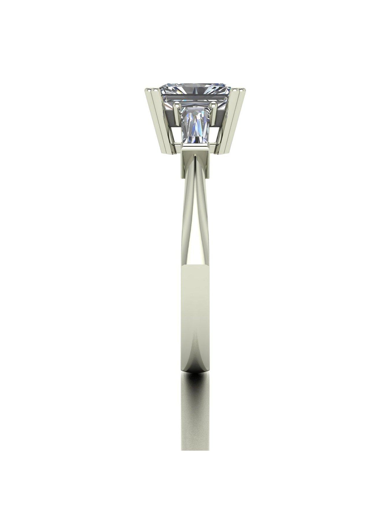 Image 3 of 5 of Moissanite 9ct White Gold 1.70ct Eq Radiant Cut Solitaire Ring With Tapered Baguette Shoulders