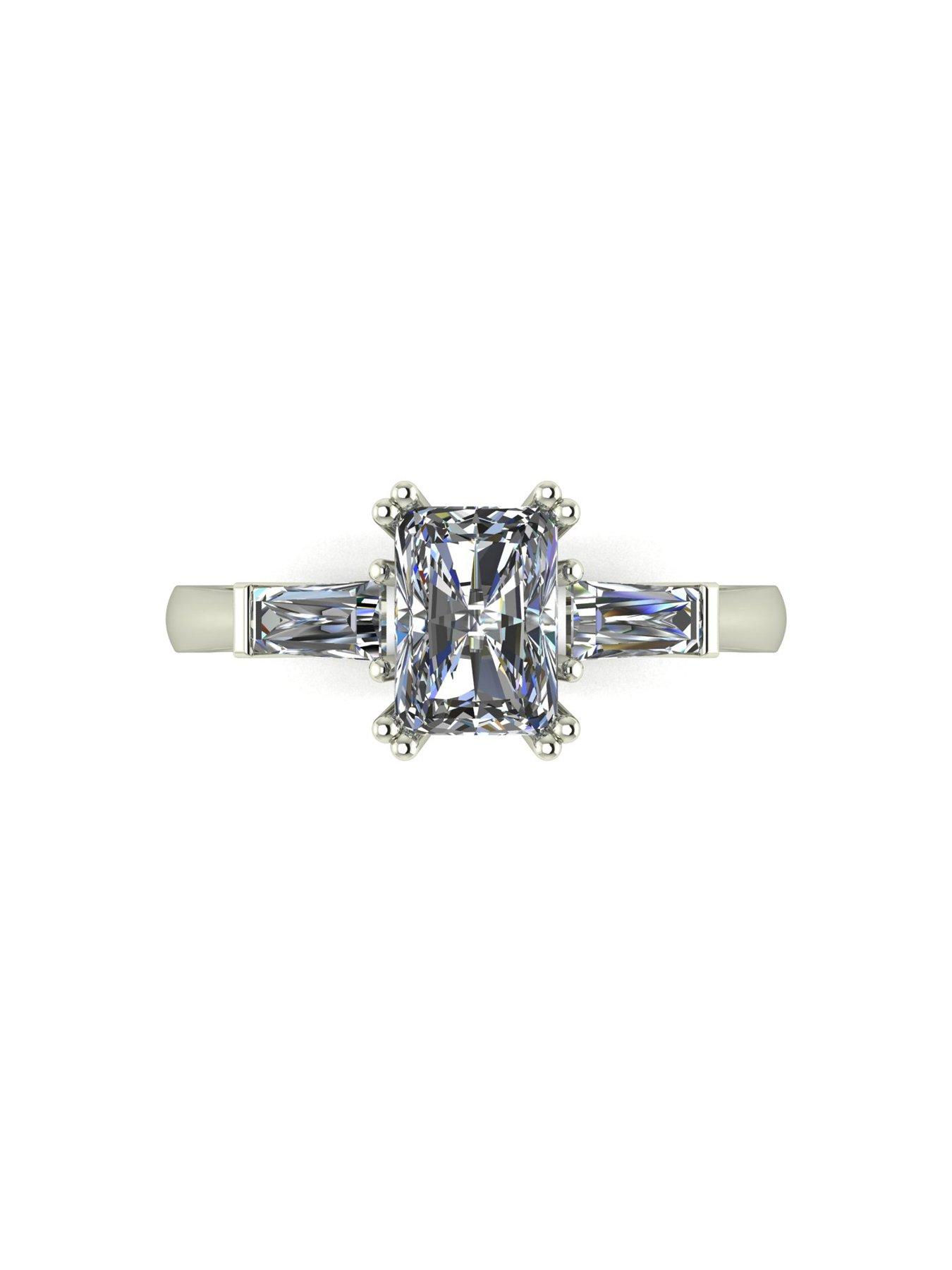Image 4 of 5 of Moissanite 9ct White Gold 1.70ct Eq Radiant Cut Solitaire Ring With Tapered Baguette Shoulders