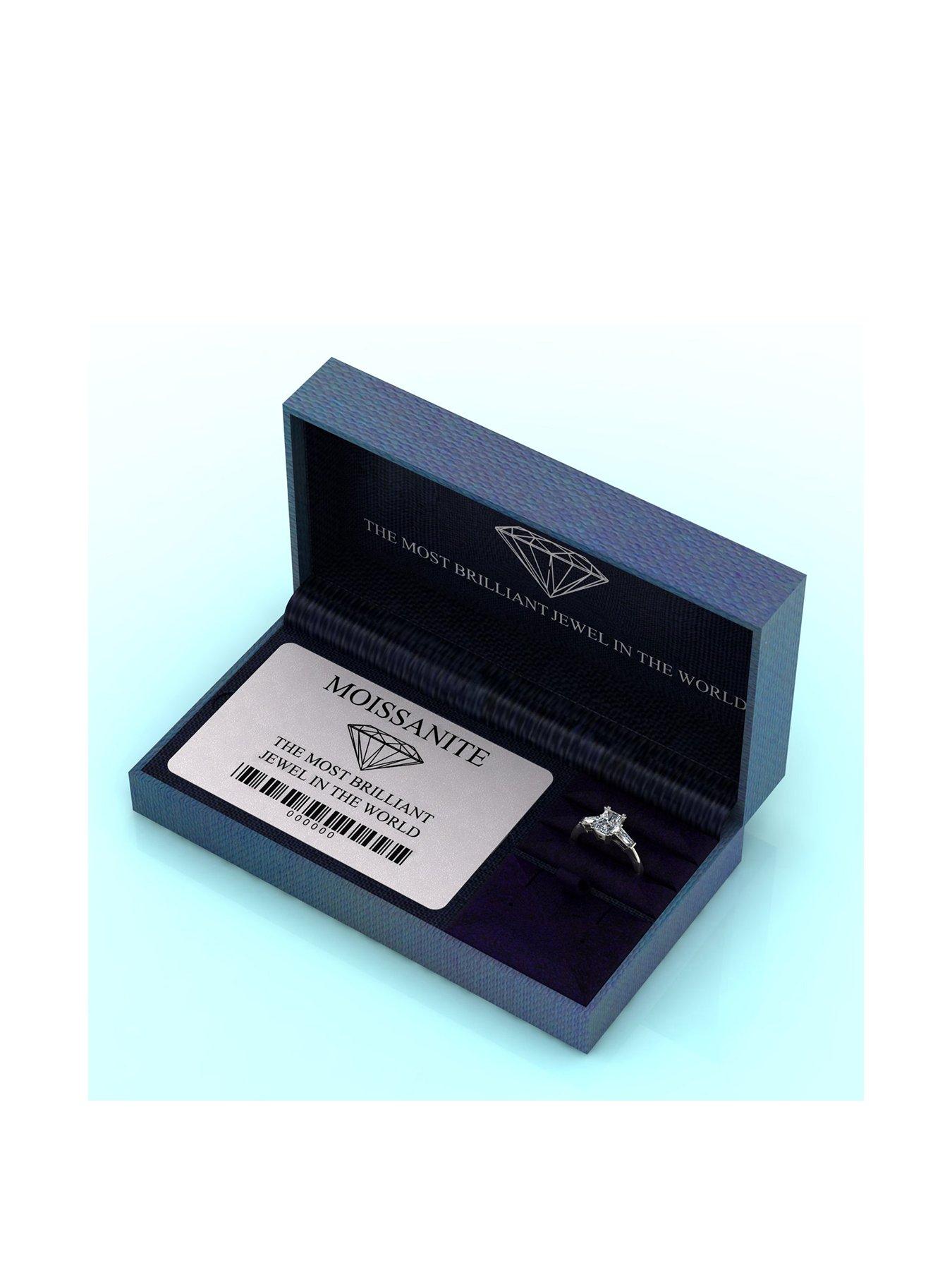  image of moissanite-9ct-white-gold-170ct-eq-radiant-cut-solitaire-ring-with-tapered-baguette-shoulders