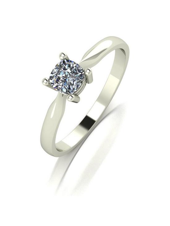 front image of moissanite-9ct-white-gold-050ct-equivalent-cushion-cut-solitaire-ring