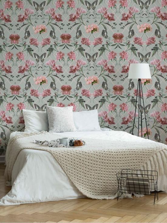 front image of sublime-botanical-trellis-grey-pink-wallpaper