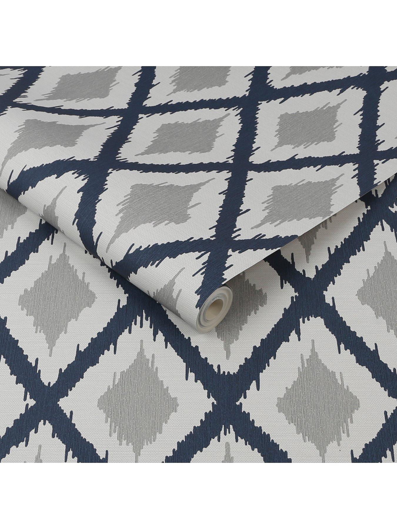  image of fresco-ikat-blue-wallpaper