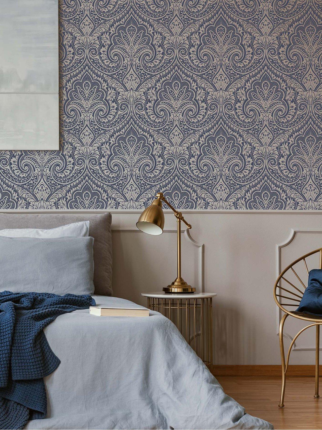 Jamila Navy Silver Wallpaper