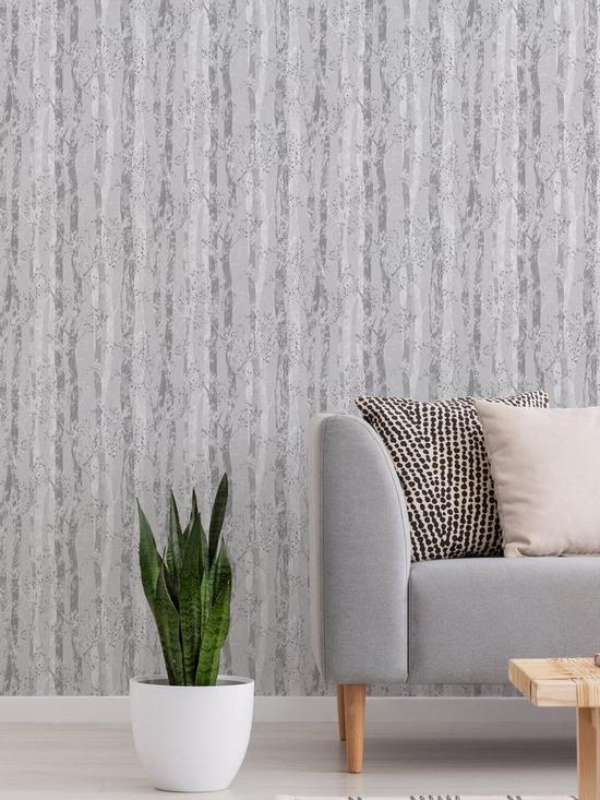 front image of sublime-dappled-trees-grey-silver-wallpaper