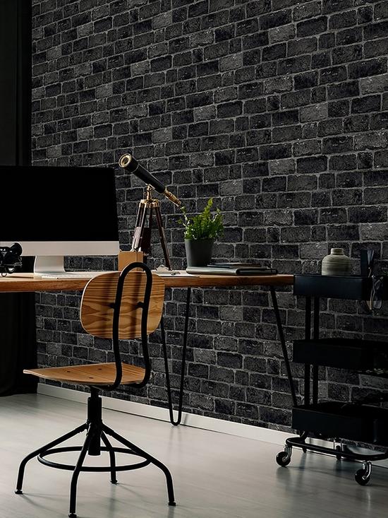 front image of fresco-house-brick-charcoal-wallpaper
