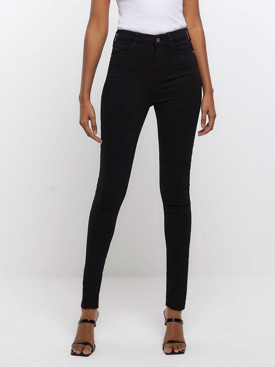 front image of river-island-high-rise-skinny-jeannbsp--black