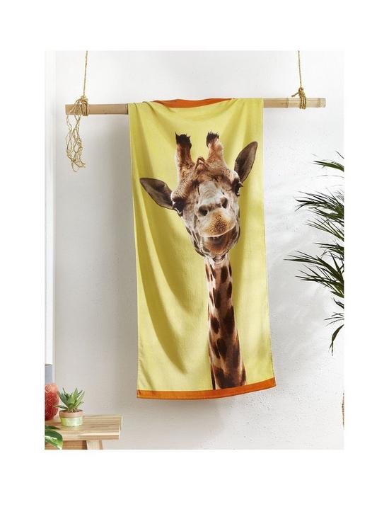 front image of catherine-lansfield-giraffe-beach-towel