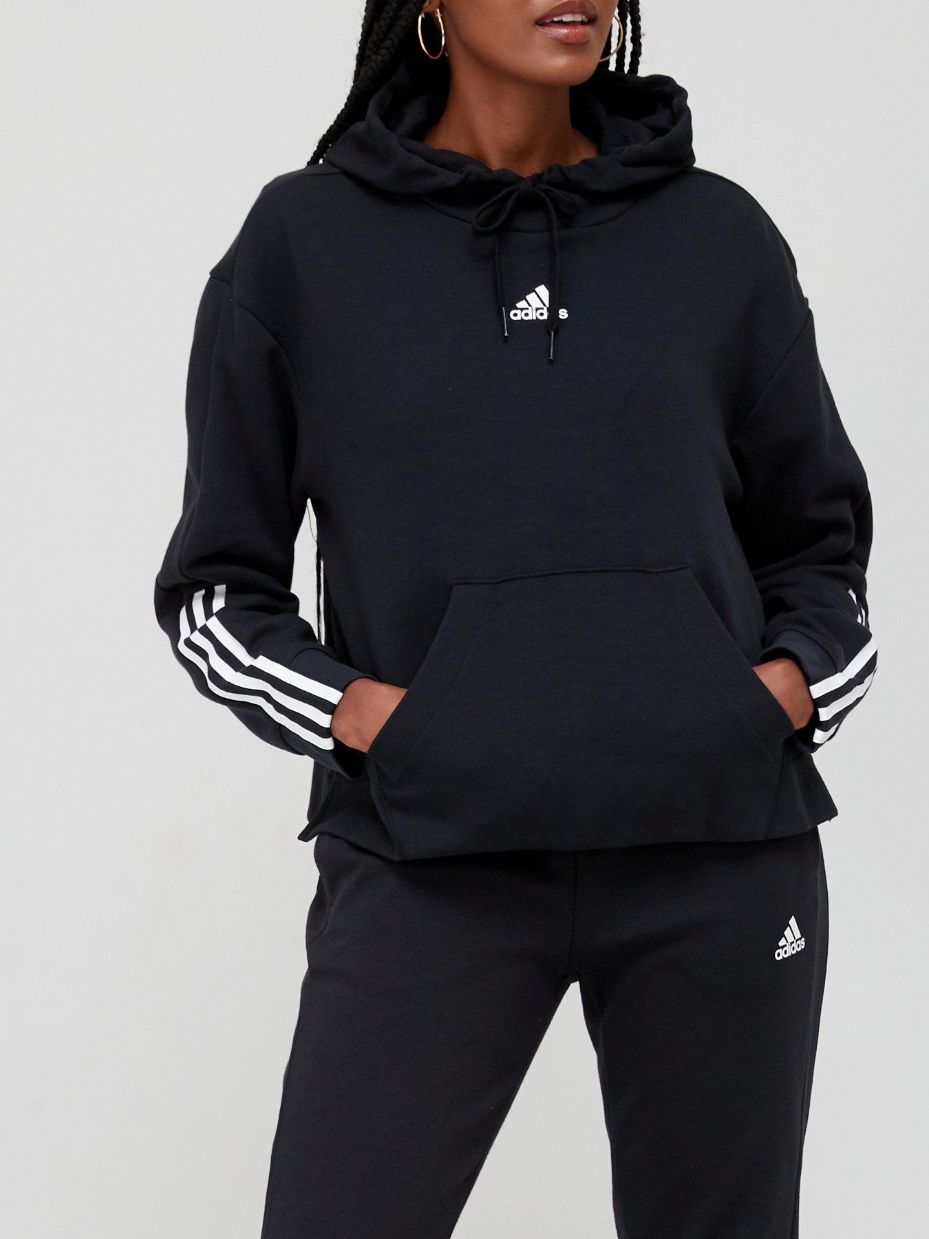 adidas 3 stripe hoodie womens black