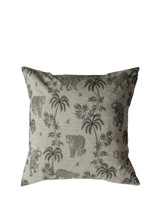front image of gallery-palm-leopard-cushion-grey