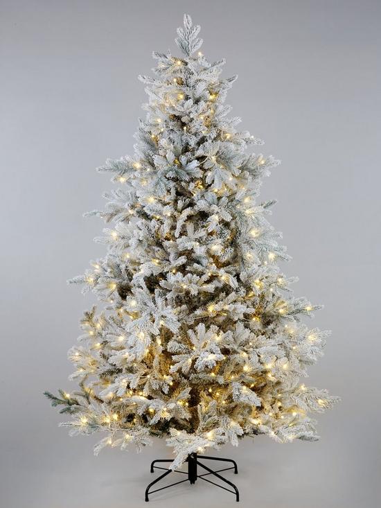 front image of 8ft-bell-shaped-real-look-pre-lit-frosted-christmas-tree