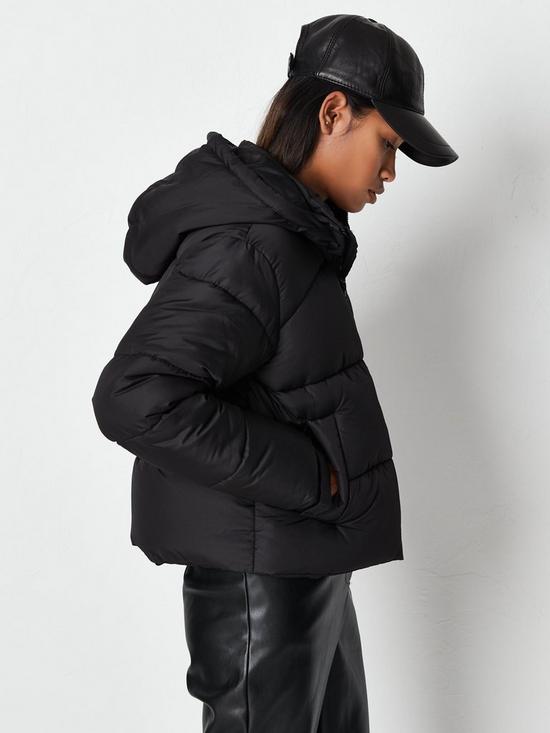 front image of missguided-hooded-padded-jacket-black