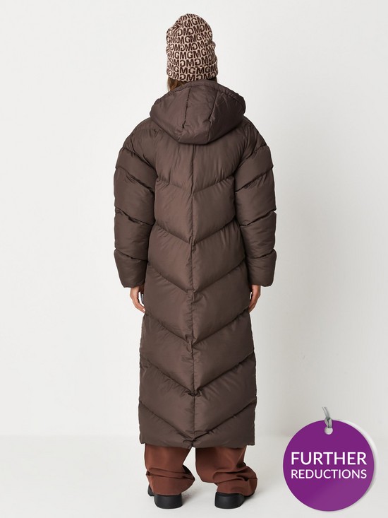 stillFront image of missguided-chevron-maxi-padded-coat-chocolate