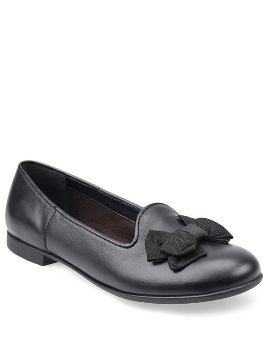 front image of start-rite-inspire-black-leather-bow-slip-on-girls-school-shoes