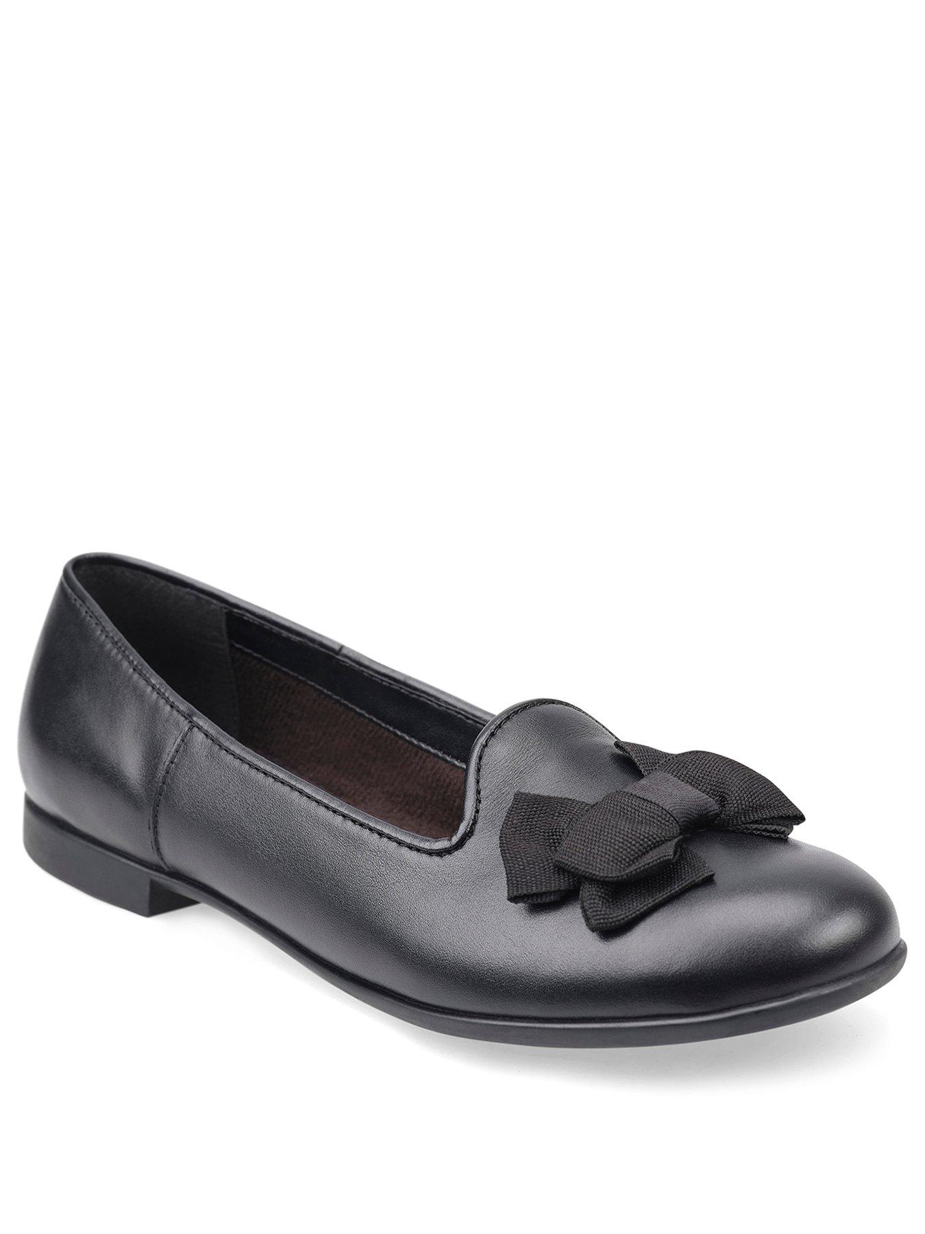 Start-rite Inspire Black Leather Bow Slip On Girls School Shoes
