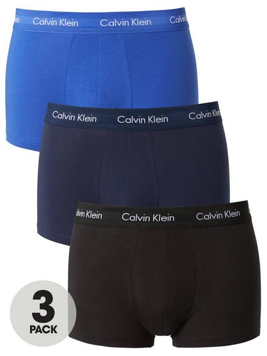 front image of calvin-klein-3-pack-low-rise-trunk-bluenavyblack