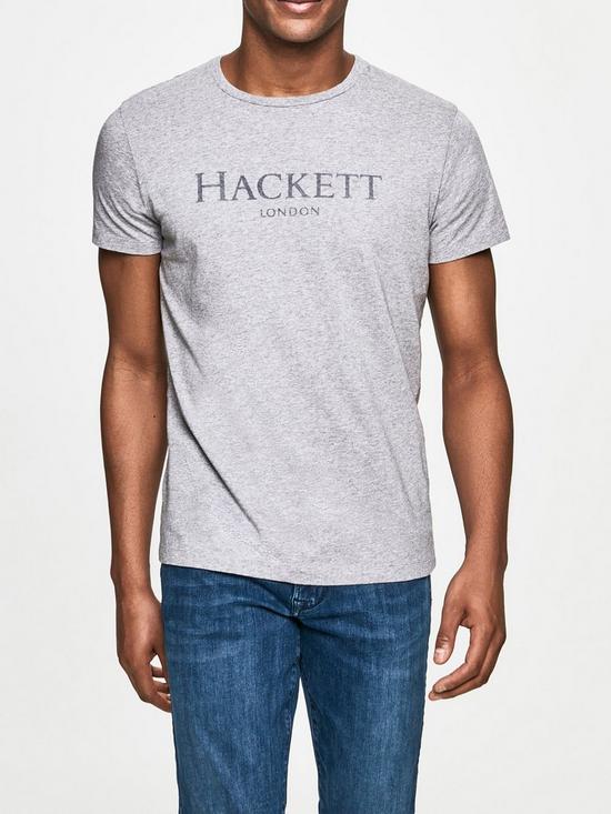 front image of hackett-logo-t-shirt-grey-marl