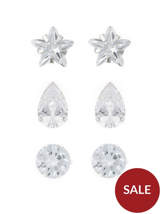 front image of the-love-silver-collection-sterling-silver-set-of-three-cz-shape-studs