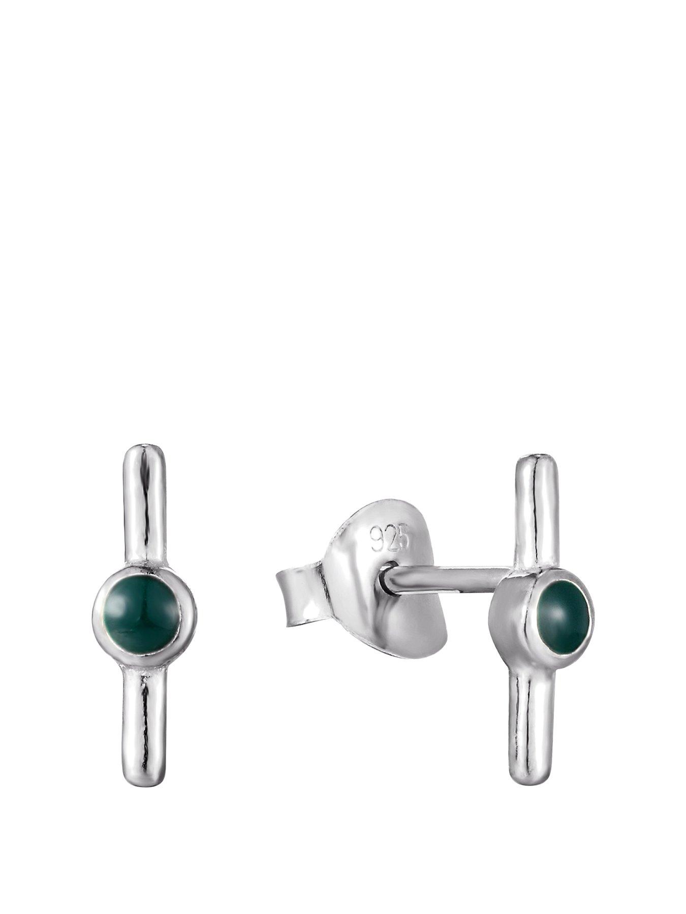  image of the-love-collection-sterling-silver-enamel-green-bar-studs