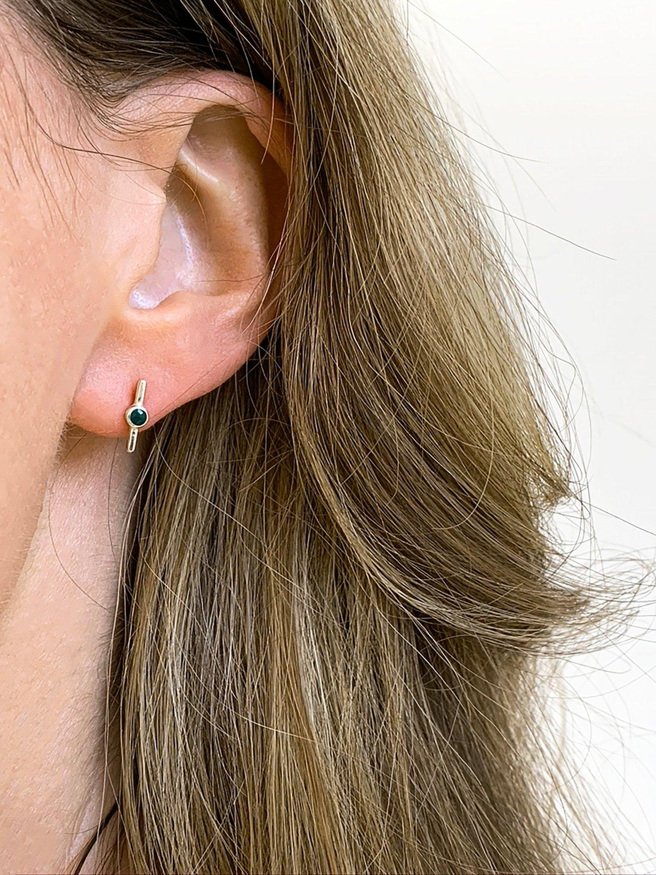  image of the-love-collection-sterling-silver-enamel-green-bar-studs